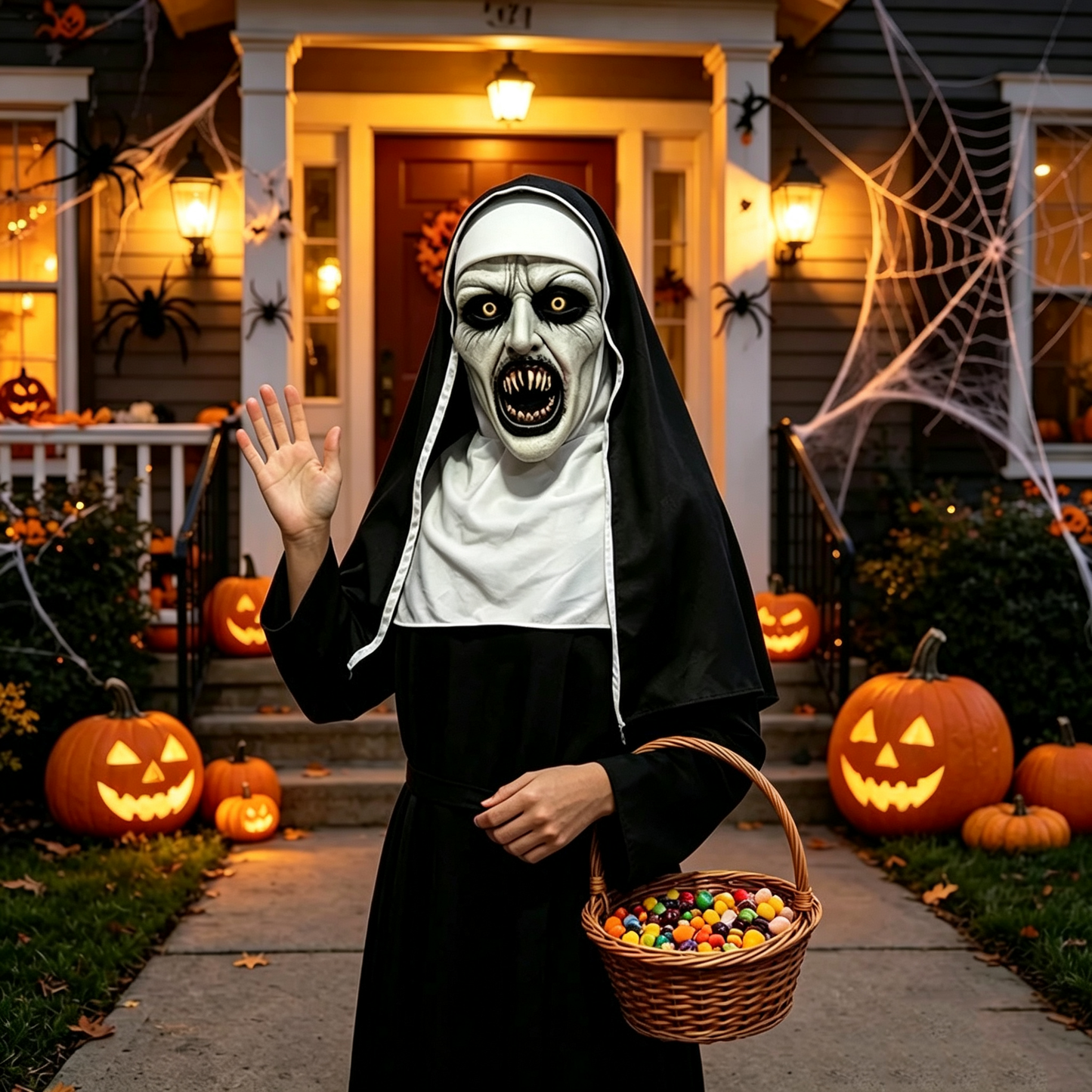 🎃Spooky Nun Halloween Mask Latex Handwashable Cosplay Costume Accessory