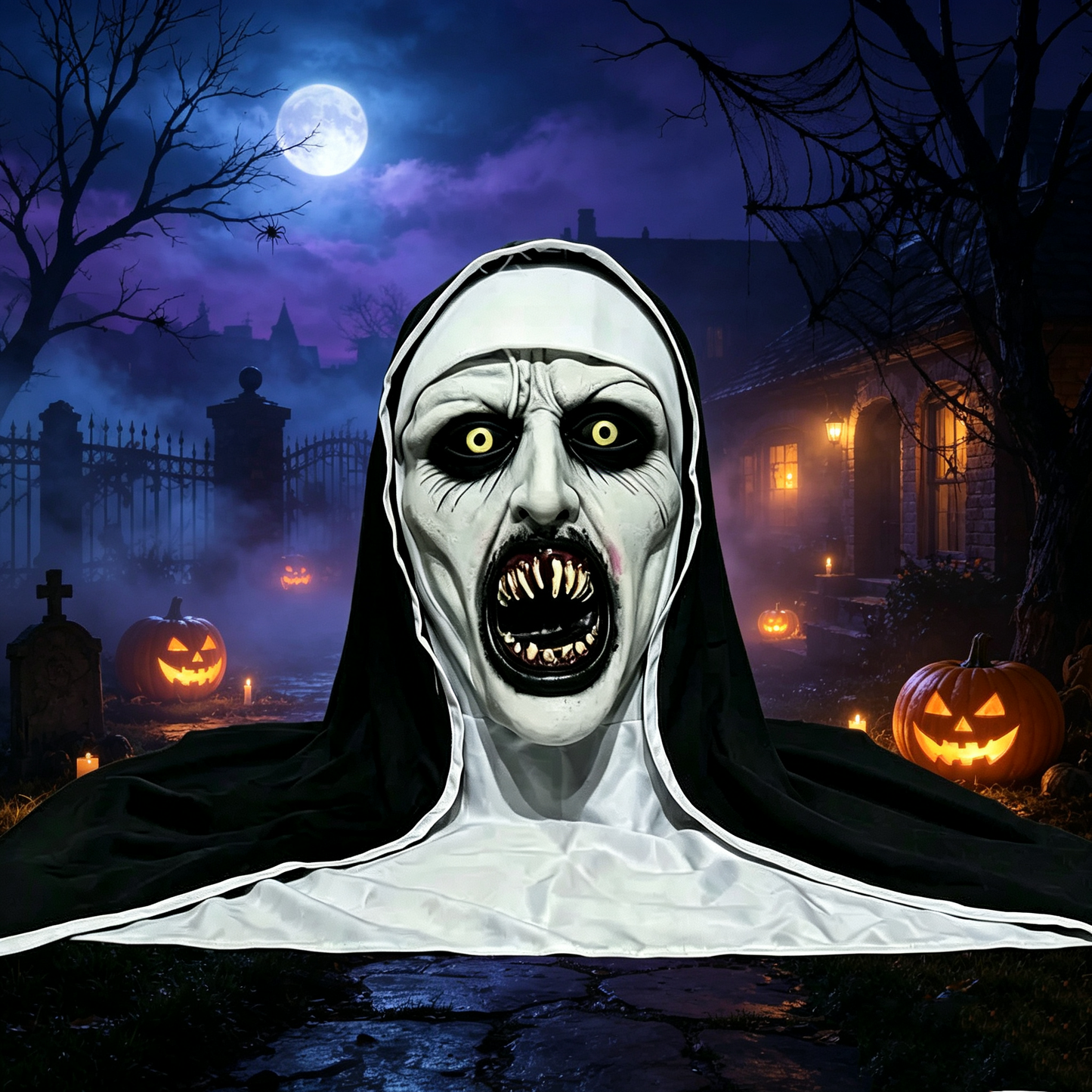 🎃Spooky Nun Halloween Mask Latex Handwashable Cosplay Costume Accessory