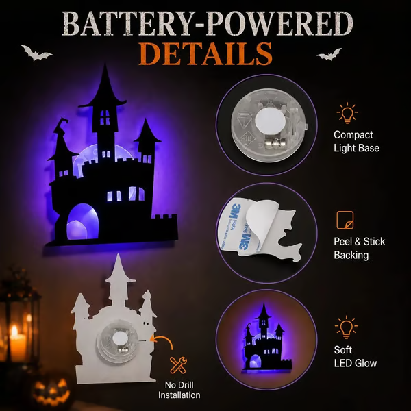 🔥LAST DAY 49% OFF | Renter-Friendly Peel & Stick Halloween LED Window Lights, No Drill No Residue, 8 Spooky Silhouette Designs