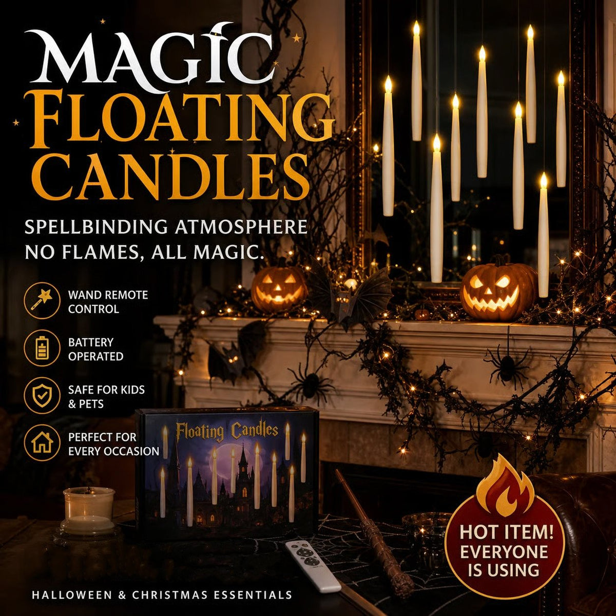 🎃Early Halloween warm-up 50% off!🔮Turn into a magician instantly!🕯️Halloween Decorations-Floating Candles with Wand