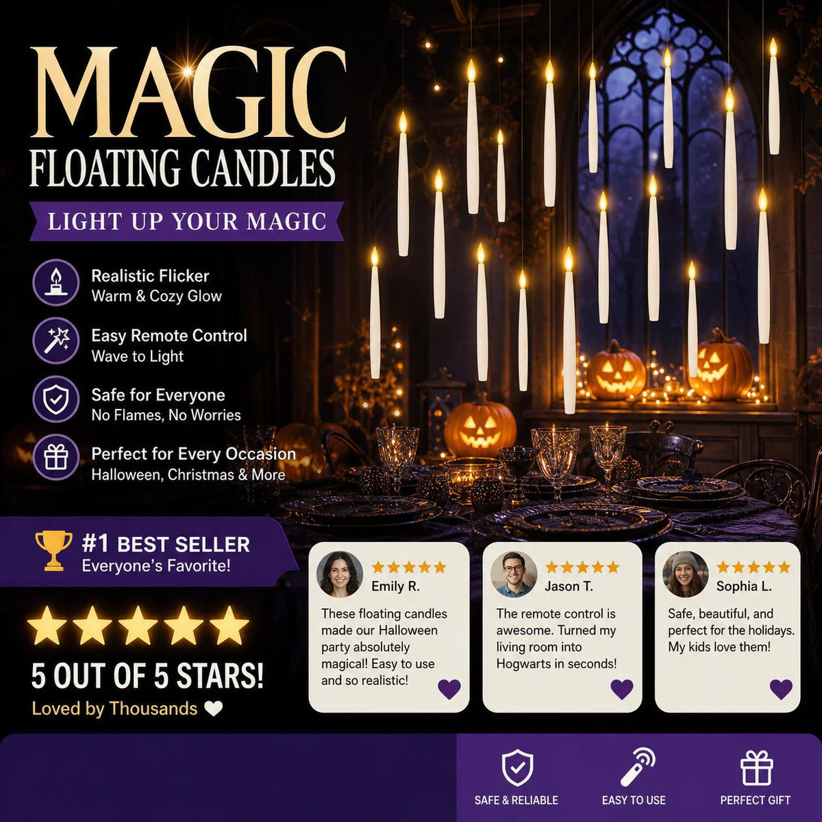 🎃Early Halloween warm-up 50% off!🔮Turn into a magician instantly!🕯️Halloween Decorations-Floating Candles with Wand