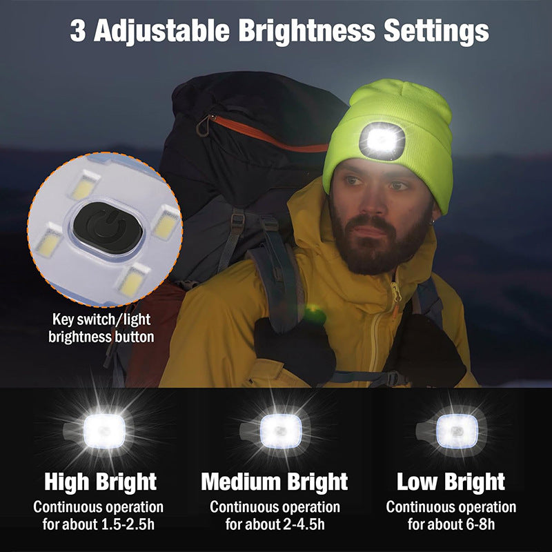 Unisex Bluetooth Beanie with 4 LED Lights & Cordless Headphones – USB Rechargeable Knit Hat