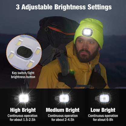 Unisex Bluetooth Beanie with 4 LED Lights & Cordless Headphones – USB Rechargeable Knit Hat