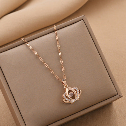 Large Crown Heart Angel Clavicle Necklace