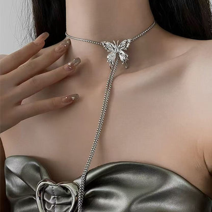 Retractable Metal Liquid Butterfly Multifunctional Neck Chain